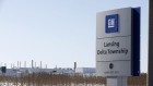 Signage is displayed outside the General Motors Co. Lansing Delta Township Assembly Plant stands in Lansing, Michigan, U.S., on Friday, Feb. 21, 2020. The plant started production in 2006 and employs over 2,500 Employees over two shifts.