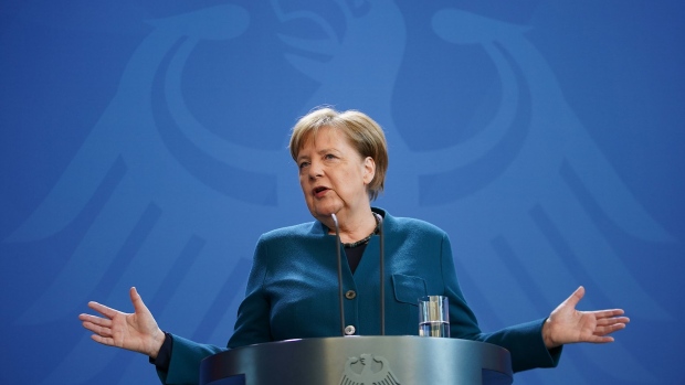 BERLIN, GERMANY - MARCH 22: German Chancellor Angela Merkel speaks to the media to announce further measures to combat the spread of the coronavirus and COVID-19, the disease the virus causes, after she held a teleconference with the governors of Germany's 16 states on March 22, 2020 in Berlin, Germany. Following her speech, Merkel went home to quarantine after a doctor she was in contact with tested positive for coronavirus. The Chancellor during her speech announced the country will ban gatherings of more than two people, with the exception of families and households, as a measure to combat the spread of the virus that has so far caused over 23,000 infections and 92 deaths. (Photo by Clemens Bilan - Pool/Getty Images)