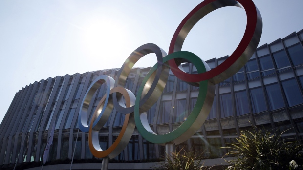 The olympic rings stand outside the headquarters of the International Olympic Committee in Lausanne, Switzerland, on March 25. Photographer: Stefan Wermuth/Bloomberg