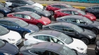 Tesla Inc. vehicles to be shipped sit in a parking lot at the Port Of San Francisco in San Francisco, California, U.S., on Thursday, Feb. 7, 2019. Tesla Inc. is loading as many Model 3 sedans as it can onto vessels destined for China ahead of March 1, when a trade-war truce between presidents Donald Trump and Xi Jinping is scheduled to expire. Photographer: David Paul Morris/Bloomberg
