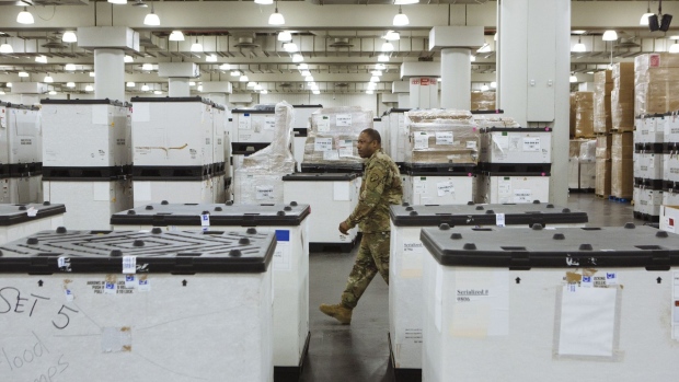 Boxes of medical equipment in New York, U.S., on Monday, March 23. Photographer: Angus Mordant/Bloomberg