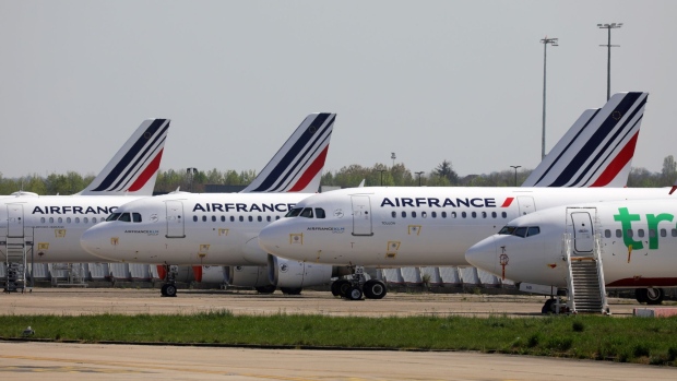 Air-France passenger jets grounded at Orly Airport on April 8.