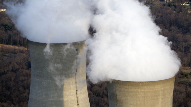 Cooling towers emit steam at the Exelon Corp. Limerick Generating Station nuclear energy plant
