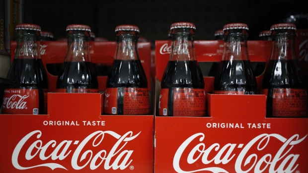 Bottles of Coca-Cola Co. soft drinks are displayed for sale at a store in Louisville, Kentucky, U.S., on Monday, Feb. 10, 2020. 