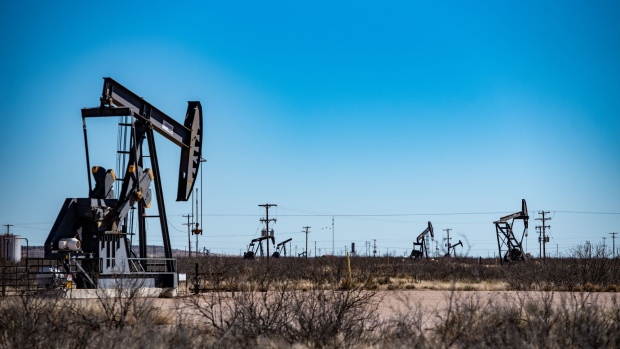 Oil pumpjacks outside Odessa, Texas, U.S. on Saturday, Jan. 19, 2019. Darden lost control of the ranch after bankruptcy court ordered the ranch be sold. The ranch has many natural springs with a potential reserve of water underground. Darden is hoping that despite losing the ranch, he may be able to develop a water business to supply local oil companies with clean fresh water. Sergio Flores/Bloomberg Photographer: Sergio Flores/Bloomberg