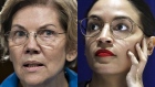 Elizabeth Warren and Alexandria Ocasio-Cortez Source: Joshua Roberts/Bloomberg