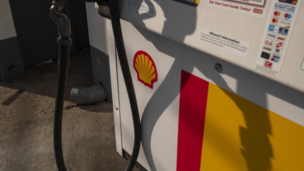 The Royal Dutch Shell logo is seen on a fuel pump at a gas station in Crestwood, Kentucky, U.S., on Monday, April 27, 2020. 
