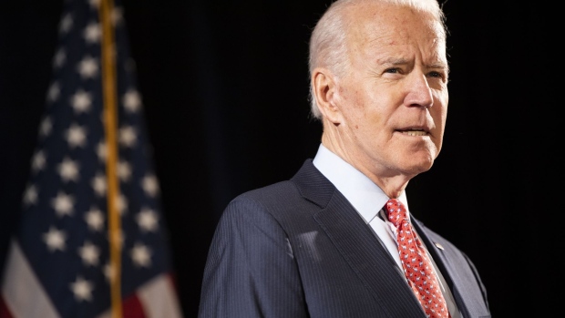 Former Vice President Joe Biden, 2020 Democratic presidential candidate, speaks during a news conference in Wilmington, Delaware, U.S., on Thursday, March 12, 2020. Biden sought to deliver an antidote to President Donald Trump's response to the coronavirus outbreak on Thursday, unveiling a new plan that shows how he would fight the spread of the virus and urging the administration to use it.