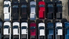 General Motors Co. Chevrolet Silverado trucks are displayed at a car dealership in this aerial image over Tinley Park, Illinois, U.S., on Monday, Sept. 30, 2019.