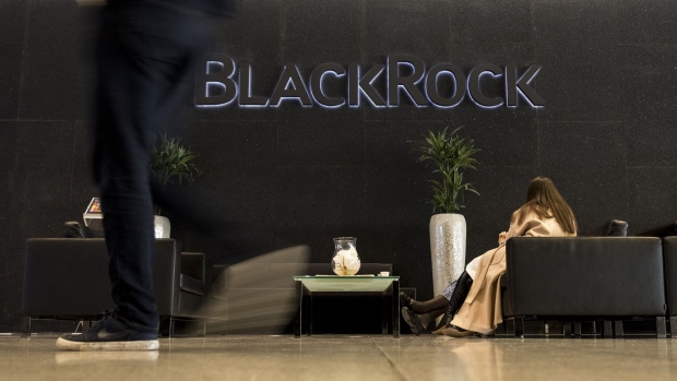 A logo sits on display in the atrium of the Blackrock Inc. offices in London, U.K., on Friday, Feb. 7, 2020. An early front-runner for a successor as the Bank of Canada governor is Jean Boivin, the head of BlackRock Inc.s research unit in London and a Carney protege who was brought to the Bank of Canada in 2010 from academia. Photographer: Bloomberg/Bloomberg