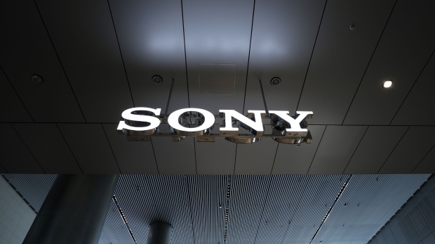 The Sony Corp. logo is displayed at the company's headquarters in Tokyo, Japan, on Tuesday, April 9, 2019. Sony shares climbed in Tokyo trading after a report that Daniel Loeb’s hedge fund Third Point is building a stake in the Japanese electronics giant as part of an effort to sway its corporate strategy. Photographer: Kiyoshi Ota/Bloomberg