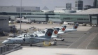 Aircraft operated by Air Canada are seen on the tarmac at Toronto Pearson International Airport (YYZ) in Toronto, Ontario, Canada, on Wednesday, April 8, 2020. The airport is now averaging 200 flights per day, down from 1,200 before the Covid-19 pandemic, CTV News reported. Photographer: Cole Burston/Bloomberg