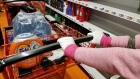 (EDITORS NOTE: Best quality available. Image was created with a smartphone.) A shopper wearing gloves pushes a cart inside a Loblaws Cos. store in Toronto, Ontario, Canada, on Friday, March 13, 2020. Concerts and sports competitions are being canceled, schools closed and people are rushing to supermarkets across Canada as government officials announced new measures to slow down the coronavirus outbreak. Photographer: Danielle Bochove/Bloomberg