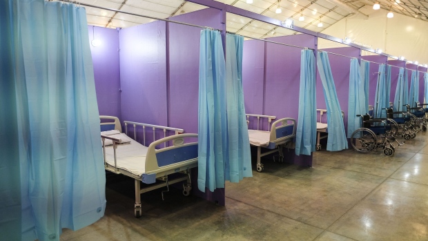 Cubicles in a quarantine facility at the Philippine International Convention Center in Manila. Photographer: Veejay Villafranca/Bloomberg