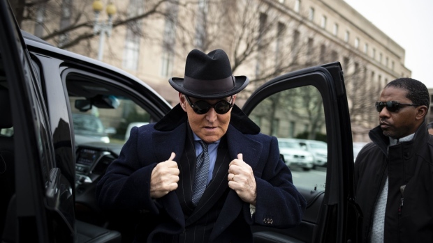 Roger Stone, former adviser to Donald Trump's presidential campaign, arrives at federal court in Washington, D.C., U.S., on Thursday, Feb. 20, 2020. Stone's sentencing on Thursday is shaping up as a test of judicial independence after President Donald Trump inserted himself in the court's deliberations over the fate of his longtime confidant. Photographer: Al Drago/Bloomberg