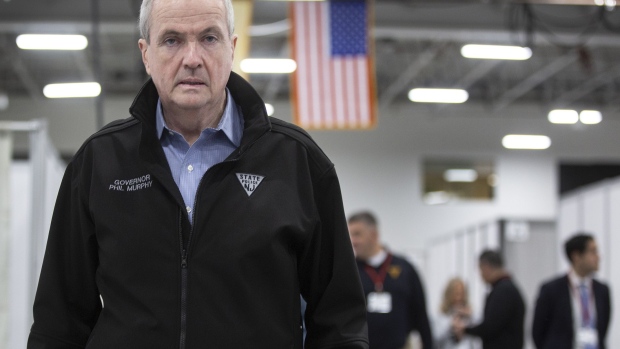 SECAUCUS, NJ - APRIL 2: New Jersey Governor Phil Murphy tours an emergency field hospital being prepared at the Meadowlands Expo Center on April 2, 2020 in in Secaucus, New Jersey. (Photo by Michael Mancuso-Pool/Getty Images)