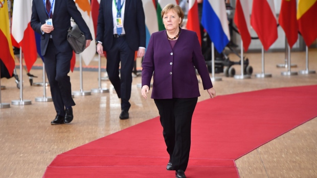 Angela Merkel, Germany's chancellor, arrives for a European Union (EU) leaders summit in Brussels