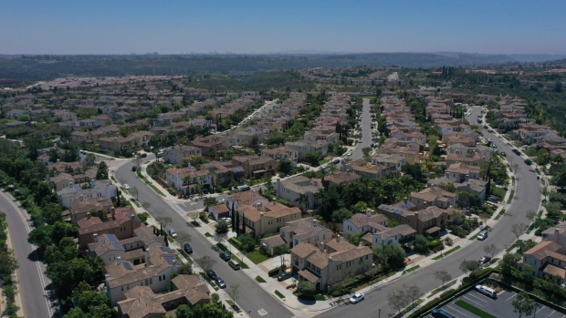 Homes in the Pacific Highlands Ranch master plan community are seen in this aerial photograph taken over San Diego, California, U.S., on Thursday, May 7, 2020. Emptied out malls and hotels across the U.S. have triggered an unprecedented surge in requests for payment relief on commercial mortgage-backed securities, an early sign of a pandemic-induced real estate crisis. Photographer: Bing Guan/Bloomberg