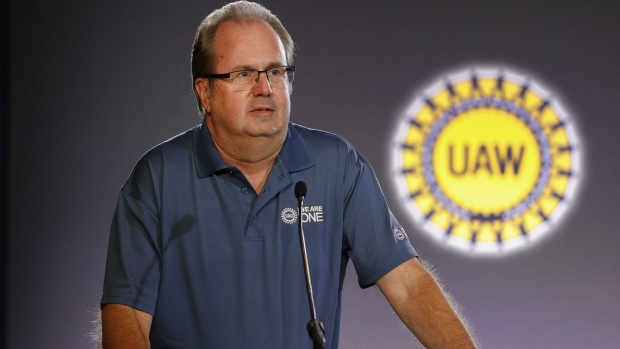 Gary Jones speaks at the opening of the 2019 GM-UAW contract talks in Detroit on July 16, 2019.