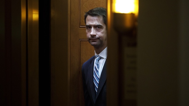 WASHINGTON, DC - JUNE 25: Senator Tom Cotton (R-AR) enters a Senators Only elevator before attending the Weekly Senate Policy Luncheon on June 25, 2019 on Capitol Hill in Washington, DC. (Photo by Tom Brenner/Getty Images)