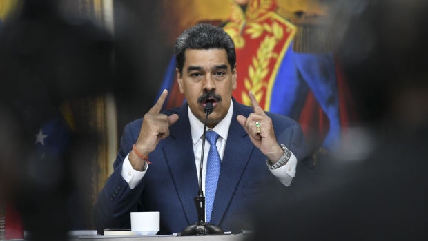 Nicolas Maduro, Venezuela's president, gestures while speaking during a press conference at Miraflores Palace in Caracas, Venezuela.