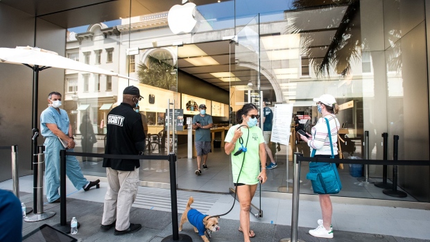 A customer exits the Apple Store in Charleston, South Carolina on May 13. 