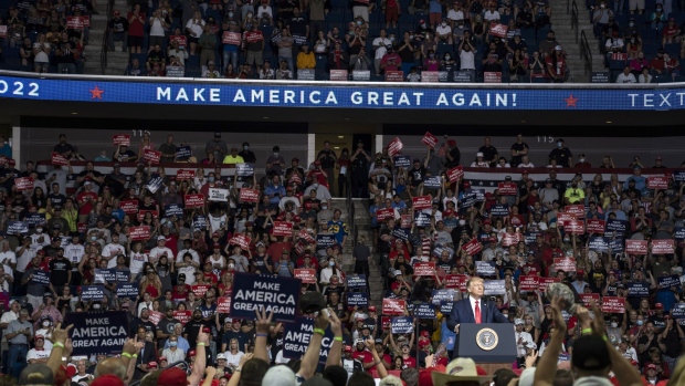 U.S. President Donald Trump pauses during a rally in Tulsa, Oklahoma, U.S., on Saturday, June 20, 2020. Trump's first campaign rally since the coronavirus pandemic took hold in the U.S. drew far fewer supporters than the president and his advisers had predicted, a downbeat end to a day of controversy over efforts to oust a top prosecutor in New York.