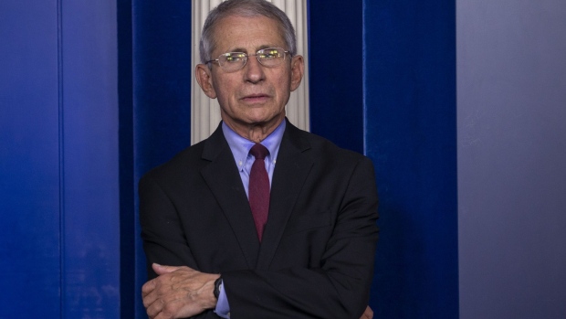 Anthony Fauci, director of the National Institute of Allergy and Infectious Diseases, listens during a Coronavirus Task Force news conference at the White House in Washington, D.C., U.S., on Saturday, April 4, 2020. President Donald Trump said he would use the Defense Production Act to retaliate in cases where companies ship medical equipment elsewhere that’s needed in the U.S. to cope with the coronavirus pandemic.