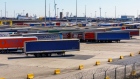 Haulage truck trailers stand in a cargo storage area at Port of Zeebrugge in Zeebrugge, Belgium, on Tuesday, March 31, 2020. The European auto industry is grinding to a halt as the coronavirus pandemic worsens, with French carmaker Renault SA stopping factories in Russia and a rising number of suppliers also curbing operations. Photographer: Olivier Matthys/Bloomberg