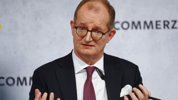 Martin Zielke, chief executive officer of Commerzbank AG, gestures while speaking during a fourth quarter earnings news conference at the bank's headquarters in Frankfurt, Germany, on Thursday, Feb. 13, 2020. Commerzbank plans further cost cuts after reporting that last year ended with rising revenue and stronger capital buffers, giving Zielke more breathing room to get his turnaround on track.