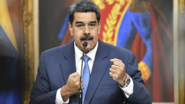 Nicolas Maduro, Venezuela's president, speaks during a press conference at Miraflores Palace in Caracas, Venezuela, on Friday, Feb. 14, 2020