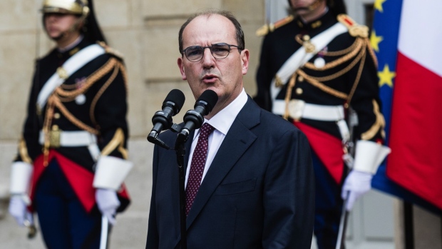 Jean Castex spesks during a handover ceremony in Paris on July 3. Photographer: Jeanne Frank/Bloomberg