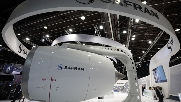 A Safran Nacelles SAS exhibition area at the 53rd International Paris Air Show in Paris, France.