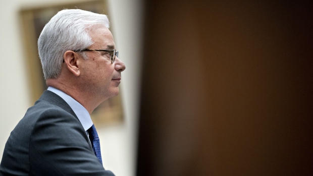 Charles Scharf, chief executive officer of Wells Fargo & Co., listens during a House Financial Services Committee hearing in Washington, D.C., U.S., on Tuesday, March 10, 2020. Wells Fargo leaders have been in Washington's crosshairs following a series of scandals that began with the 2016 revelation that bank employees opened millions of potentially fake accounts to meet sales goals.