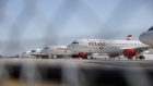 Air Canada aircraft sit on the tarmac at Toronto Pearson International Airport (YYZ) in Toronto, Ontario, Canada, on Wednesday, April 8, 2020. The airport is now averaging 200 flights per day, down from 1,200 before the Covid-19 pandemic, CTV News reported.