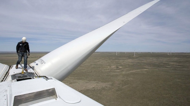 A General Electric Co. renewable energy technician walks on a turbine at the Colorado Highlands Wind Farm in Fleming, Colorado, U.S., on Thursday, May 5, 2016. Wind technicians are forecast to be the country's fastest-growing occupation through 2024, outpacing health care and technology fields, according to the U.S. Bureau of Labor Statistics. Bloomberg Bloomberg Bloomberg