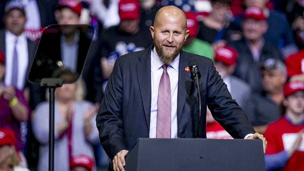 Brad Parscale, manager of U.S. President Donald Trump’s re-election campaign, speaks during a rally with Trump, not pictured, in Grand Rapids, Michigan, U.S., on Thursday, March 28, 2019. Trump said he asked a group of U.S. senators to create a health-care plan to replace Obamacare, as his administration seeks to have the law signed by his predecessor invalidated in court.