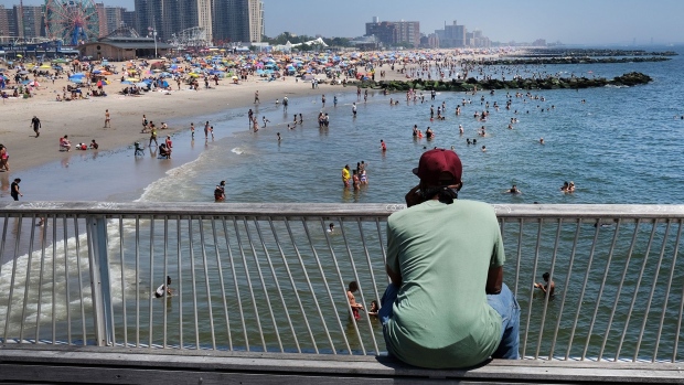 People visit the beach at Coney Island in Brooklyn on July 19, 2020 in New York City.
