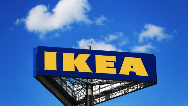 An Ikea AB logo stands outside the company's store in Berlin, Germany, on Wednesday, May 20, 2020. Officials in continental Europe’s major economies are closely monitoring coronavirus data for signs of a resurgence in infections as restrictions on daily life are phased out. Photographer: Krisztian Bocsi/Bloomberg