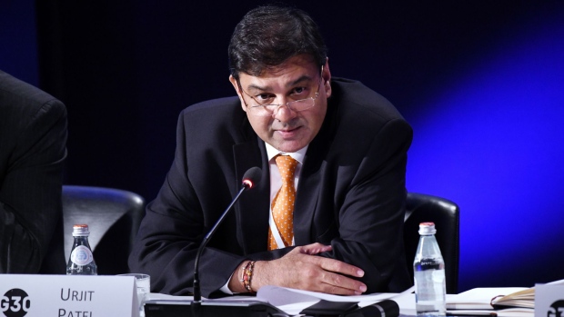 Urjit Patel, governor of the Reserve Bank of India (RBI), speaks during the Group of Thirty (G30) International Banking Seminar in Washington, D.C., U.S., on Sunday, Oct. 15, 2017. The seminar takes place to coincide with the Annual Meetings of the International Monetary Fund (IMF) and World Bank Group.