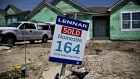 A "Sold" sign is displayed outside a home under construction at a Lennar Corp. development in Montgomery, Illinois, U.S., on Wednesday, May 15, 2019. 