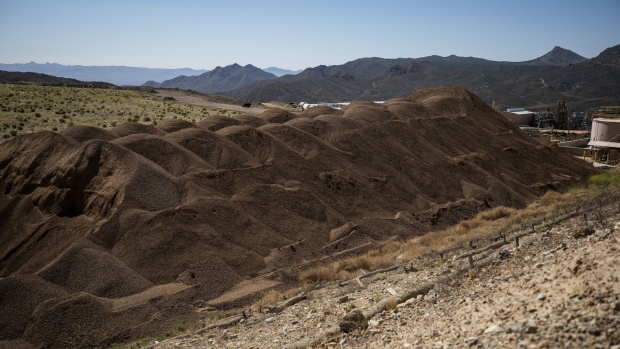 Piles of crushed ore sit at the Mountain Pass mine, operated by MP Materials, in Mountain Pass, California, U.S., on Friday, June 7, 2019. America's only rare earths producer, MP Materials, has been shipping all its output from the Mountain Pass mine in California to China because there is currently no refining capacity available to handle its production anywhere else in the world, its biggest shareholder said last month.