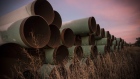 Miles of unused pipe, prepared for the proposed Keystone XL pipeline, sit in a lot on October 14, 2014 outside Gascoyne, North Dakota. (Photo by Andrew Burton/Getty Images) Photographer: Andrew Burton/Getty Images North America