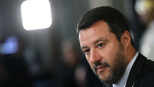 Matteo Salvini, Italy's deputy prime minister, listens during a news conference following a meeting with Italian President Sergio Mattarella at the Quirinale Palace in Rome, Italy, on Thursday, Aug. 22, 2019.