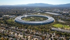 The Apple Park campus stands in this aerial photograph taken above Cupertino, California, U.S., on Wednesday, Oct. 23, 2019. Apple Inc. will report its fourth-quarter results next week, and based on the average analyst price target for the stock, Wall Street is feeling increasingly optimistic about the iPhone maker's prospects. Photographer: Sam Hall/Bloomberg