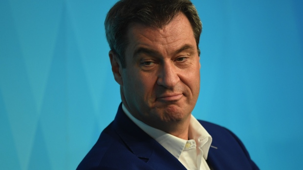 Markus Soeder, Bavaria's premier, pauses during news conference in Munich, Germany, on Thursday, July 23, 2020. Soeder has sky-rocketed in polls, well ahead of other potential contenders to campaign as chancellor for the conservative bloc in next year’s elections.