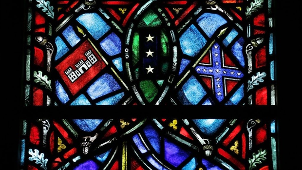 WASHINGTON, DC - JUNE 29: A stained-glass window honoring Robert E. Lee, commander of the Confederate Army of Northern Virginia in the American Civil War, installed at the Washington Cathedral is seen June 29, 2015 in Washington, DC. The dean of the National Cathedral has called to remove the two windows with images of the Confederate flag in the Cathedral. (Photo by Alex Wong/Getty Images)