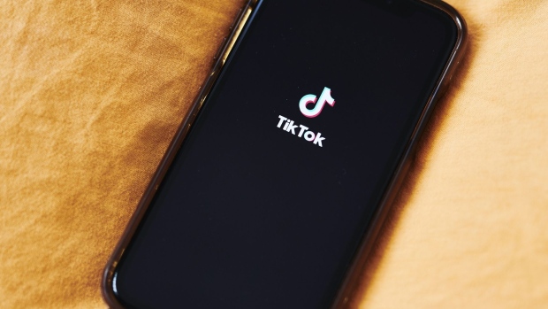 Signage for ByteDance Ltd.'s TikTok app 