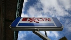 A sign for an Exxon gas station stands in a Brooklyn neighborhood on October 28, 2016 in New York City.