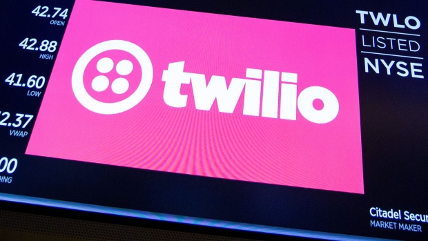 Monitors display Twilio Inc. signage on the floor of the New York Stock Exchange (NYSE) in New York, U.S., on Monday, Sept. 17, 2018. U.S. stocks started the week lower, while Asian equities slumped and European shares were little changed, as investors grappled with the latest American threats to expand tariffs on Chinese goods. Photographer: Michael Nagle/Bloomberg